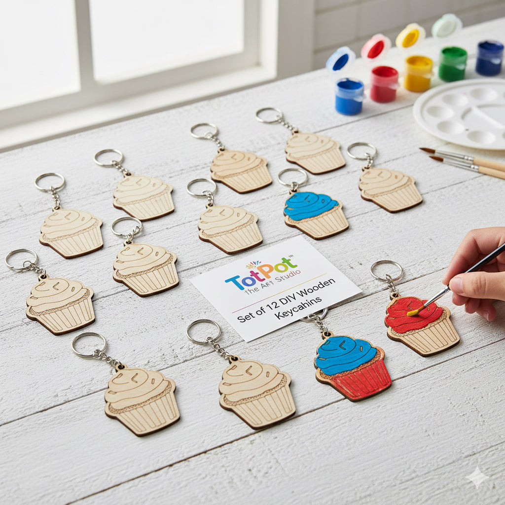 DIY MDF Keychain Pack of 12 for Craft and Painting - Cupcake