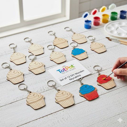 DIY MDF Keychain Pack of 12 for Craft and Painting - Cupcake