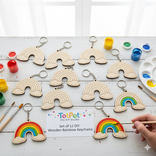 DIY MDF Keychain Pack of 12 for Craft and Painting - Rainbow