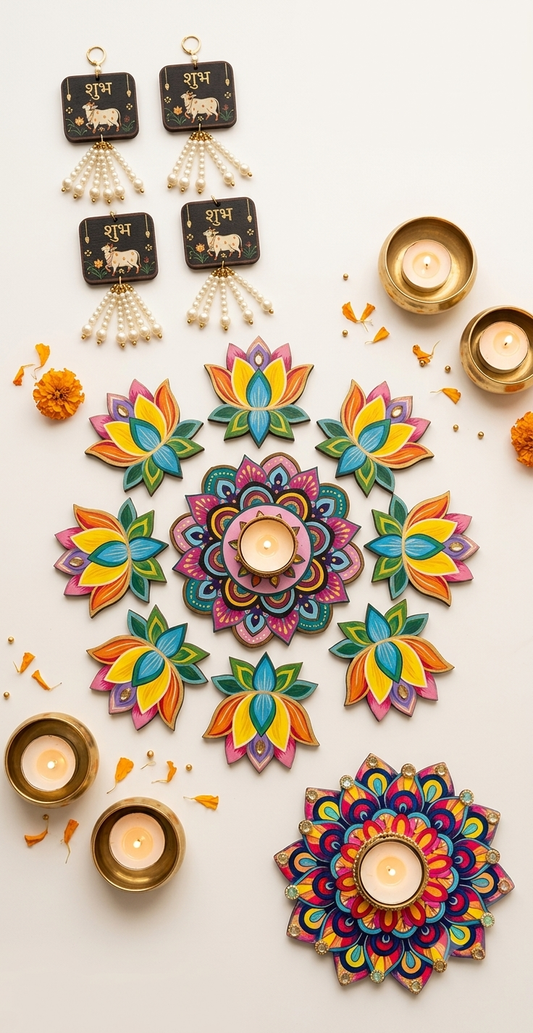 Navratri Gift Set – Rangoli, T-Light & Festive Decor Combo