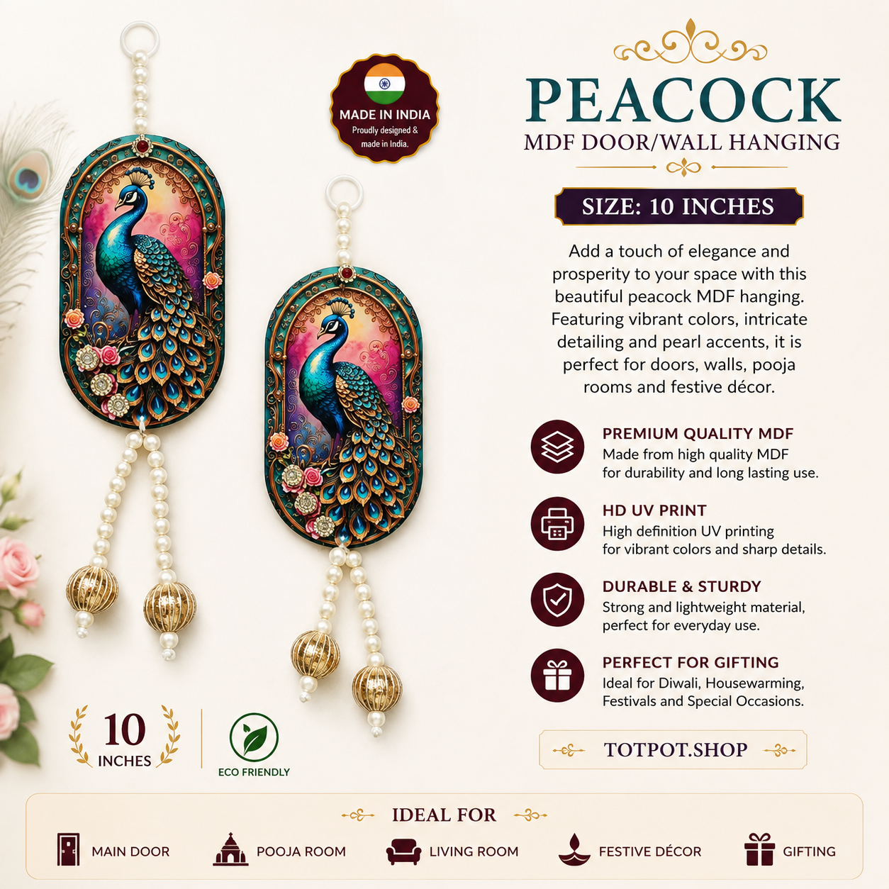 Peacock MDF Toran Or  Wall Hanging