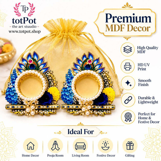 Premium MDF Festive Decor T-light Holder with Potli Packing