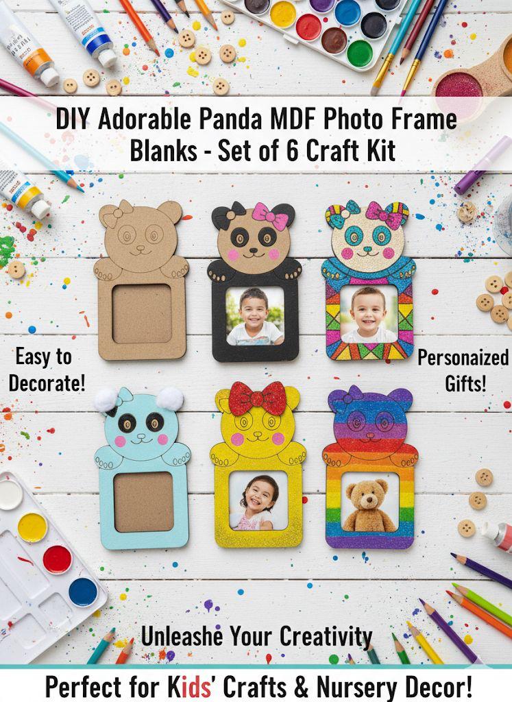 Panda DIY Photo Frame Kit for Craft and Decoration w/ 12-set of Paint and Paint Brushes
