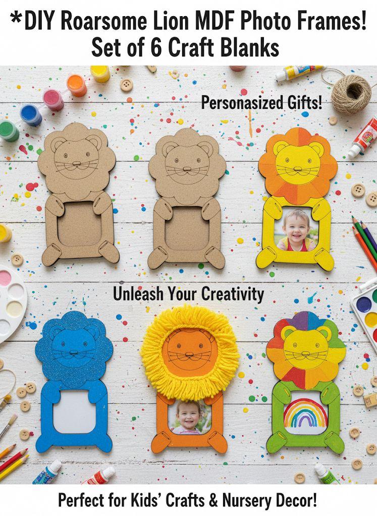 Lion DIY Photo Frame Kit for Craft and Decoration w/ 12-set of Paint and Paint Brushes