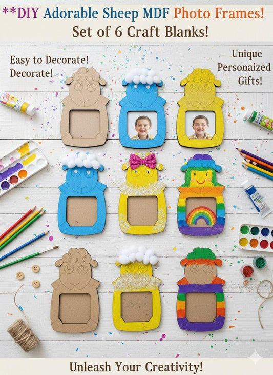 Sheep DIY Photo Frame Kit for Craft and Decoration w/ 12-set of Paint and Paint Brushes