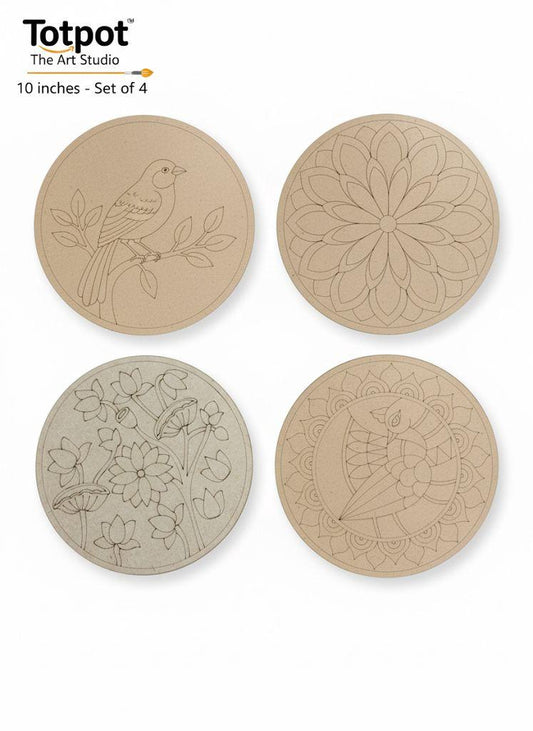 Mandala Lippan-3 DIY Colouring Kit Pack of 4 | 10 Inch Craft Kit