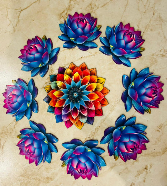 Colorful MDF Lotus Rangoli Set for Floor Decoration