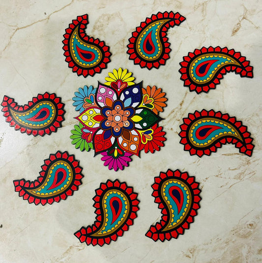 Colorful MDF Lotus Rangoli Set for Floor Decoration