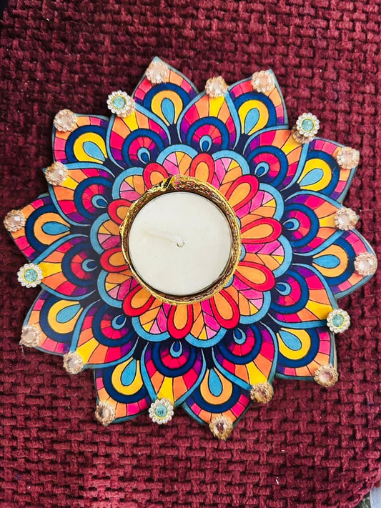 Colorful Mandala MDF Tea Light Holder