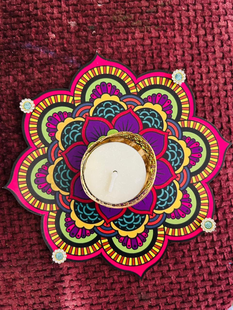 4️⃣ Vibrant Mandala Design MDF Tea Light Holder