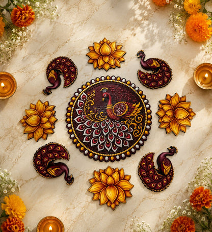 Lotus & Peacock Luxe MDF Ready Rangoli 12 Inch