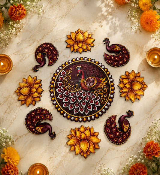 Lotus & Peacock Luxe MDF Ready Rangoli 12 Inch