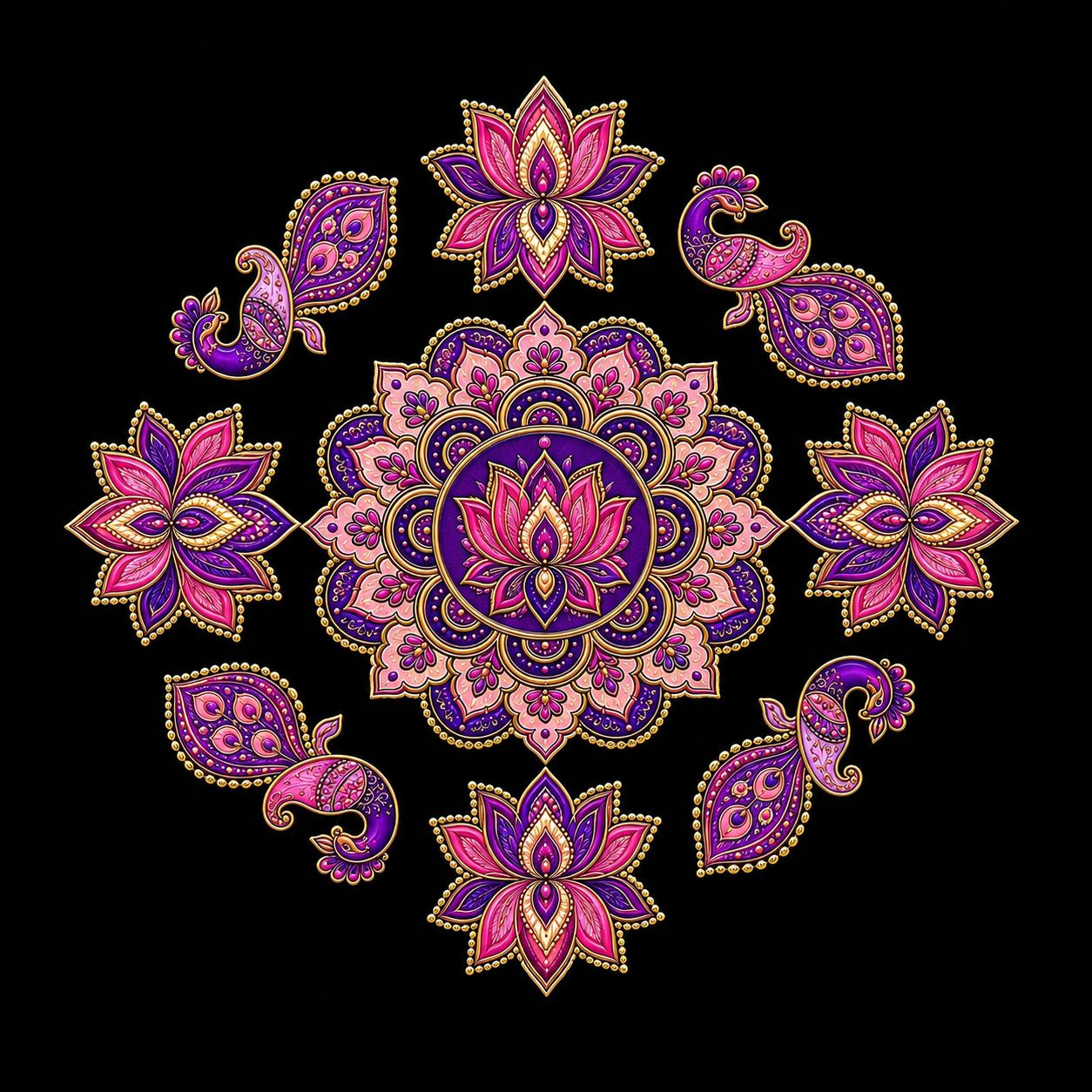 Lotus And Peacock MDF Rangoli Design - 12 Inch