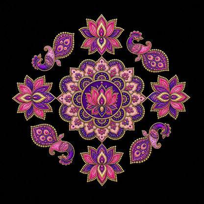 Lotus And Peacock MDF Rangoli Design - 12 Inch