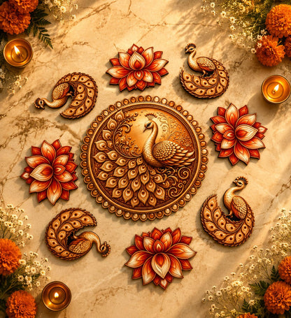 Lotus & Peacock Luxe MDF Ready Rangoli 12 Inch