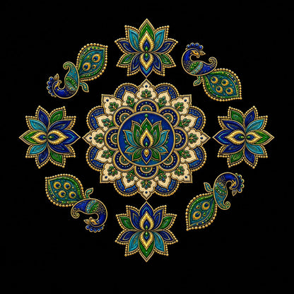 Lotus And Peacock MDF Rangoli Design - 12 Inch