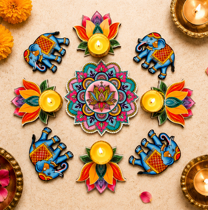 Elephant & Lotus MDF Rangoli