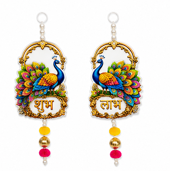 Shubh Labh Peacock MDF Wall Hanging & Toran