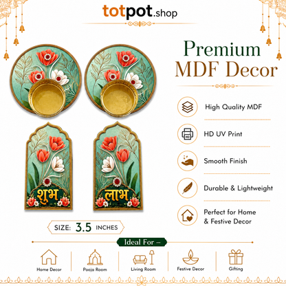 Premium Floral MDF Shubh Labh Wall Hanging & Toran Set