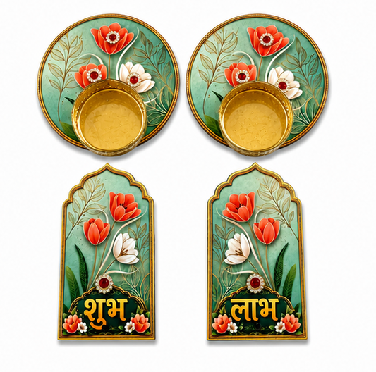Premium Floral MDF Shubh Labh Wall Hanging & Toran Set