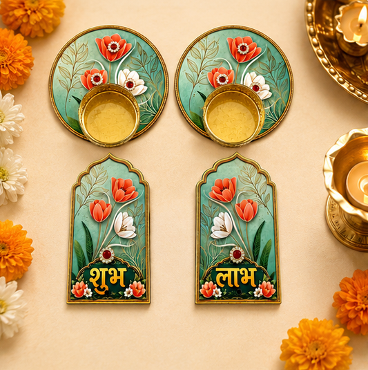 Premium Floral MDF Shubh Labh Wall Hanging & Toran Set